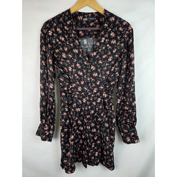 Zara Women's Dress Size Small Black Floral Long Sleeve Pencil Fitted Dress - Picture 1 of 16